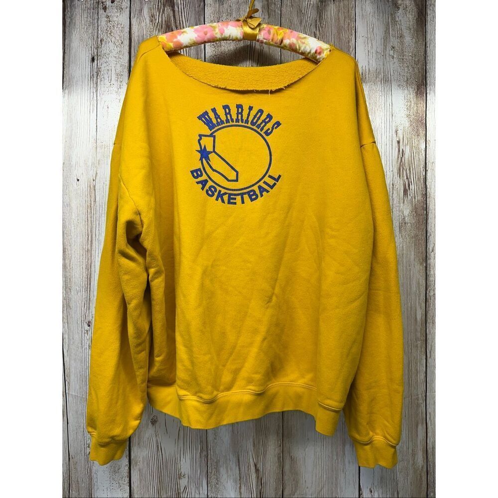 VTG Style Adidas Golden State Warriors Oversized Sweatshirt Raw Hem Yellow Blue